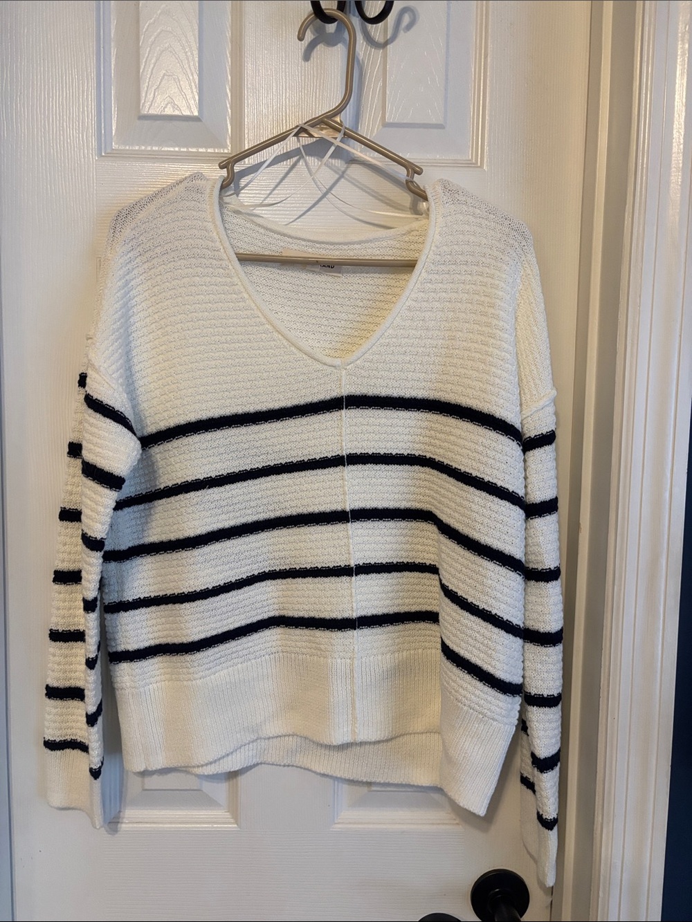 Lucky Brand Women’s Cream V-Neck Striped Sweater